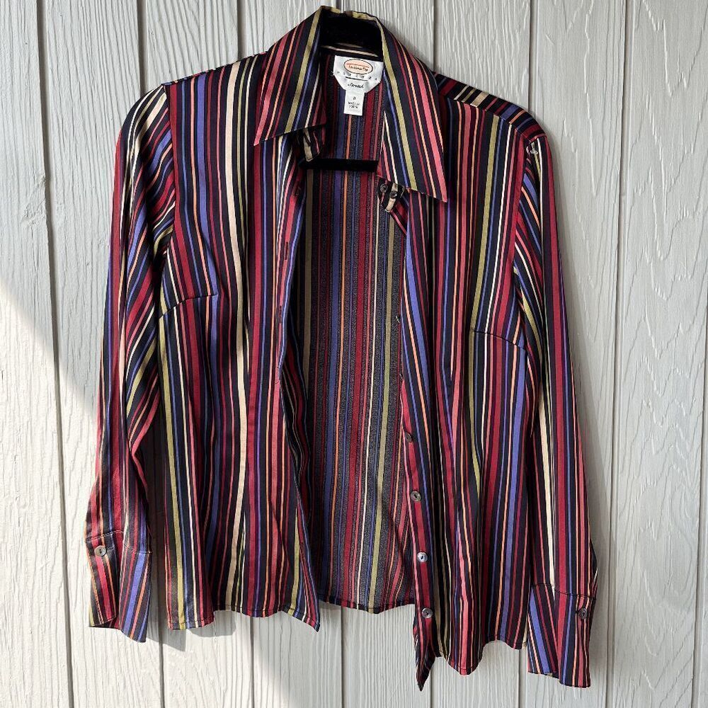VTG Talbots Silk Stretch Striped 90s Top Shirt - Size 8 Petite - Picture 7 of 8